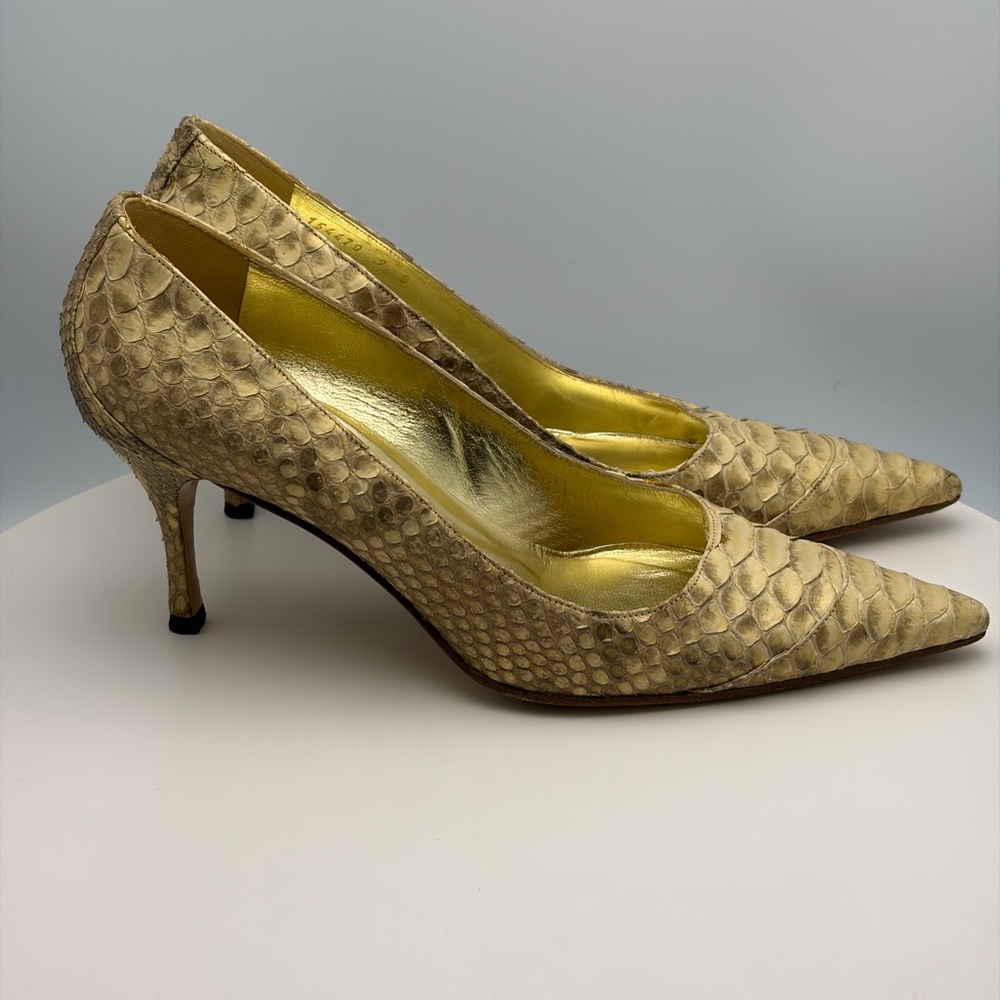 Vintage Gucci Metallic Gold Python Pumps - image 4